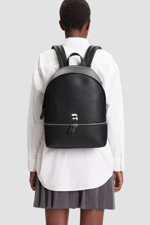 KARL LAGERFELD Czarny męski plecak skórzany Ikon Grainy