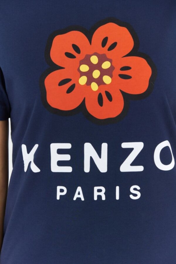 KENZO Granatowy t-shirt damski z czerwonym kwiatem