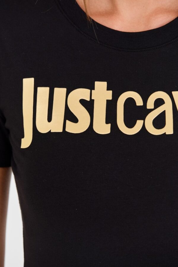 JUST CAVALLI Czarny damski t-shirt Logo Gold