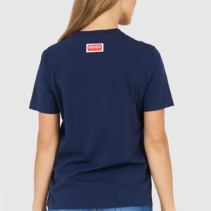 99a6e7555988c30dc9848370a914653ee5a6404e KENZO Granatowy t-shirt damski z czerwonym kwiatem