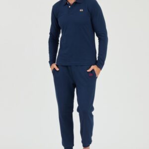 LA MARTINA Granatowy męski longsleeve polo Piquet Stretch