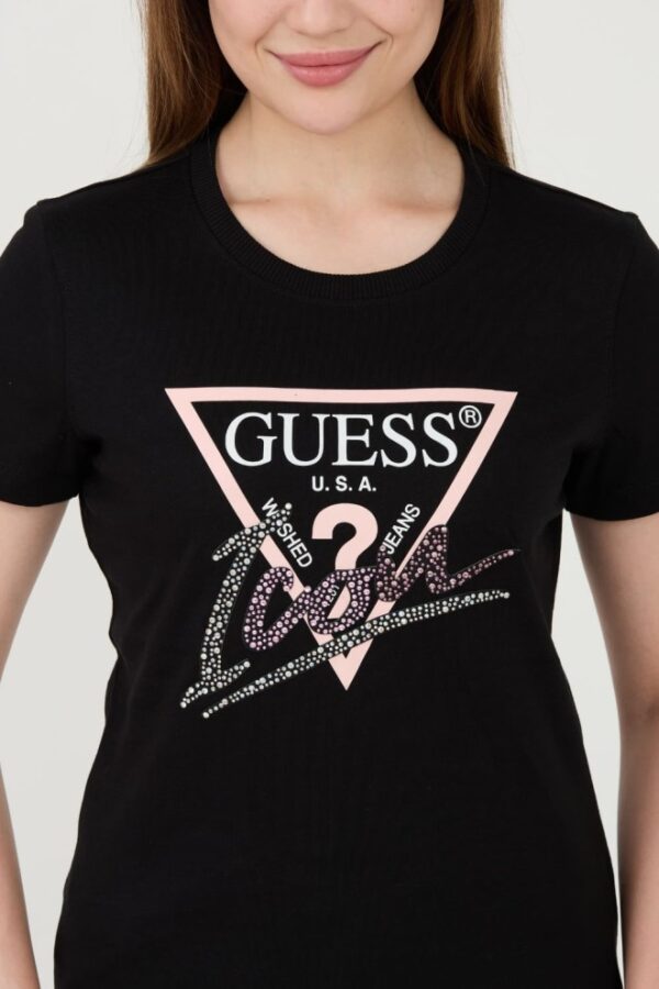GUESS Czarny damski t-shirt bawełniany Icon Tee