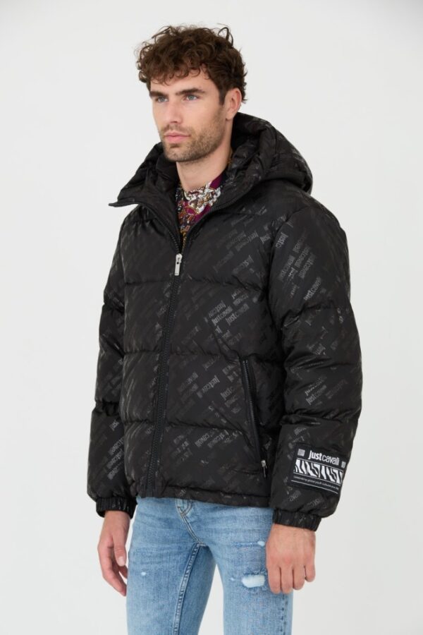 JUST CAVALLI Czarna męska kurtka R Print Logo, Rozmiar 50