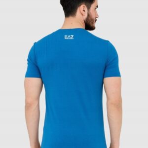 EA7 T-shirt męski niebieski z dużym logo