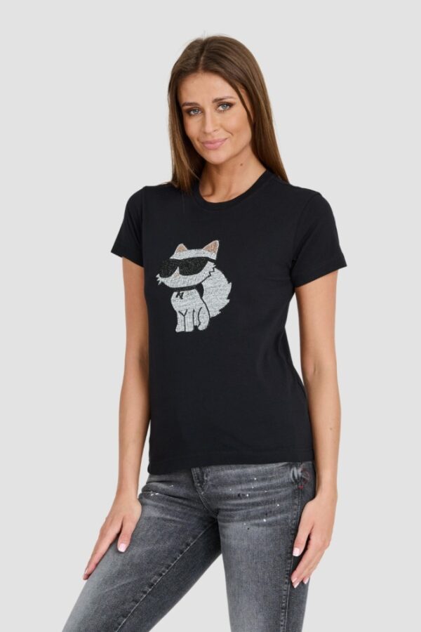 KARL LAGERFELD Czarny damski t-shirt Ikonik 2.0