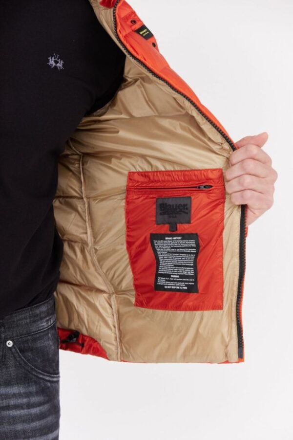 BLAUER Pomarańczowa męska puchowa kurtka Sergio z kapturem