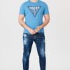 GUESS Niebieski t-shirt męski z dużym logo