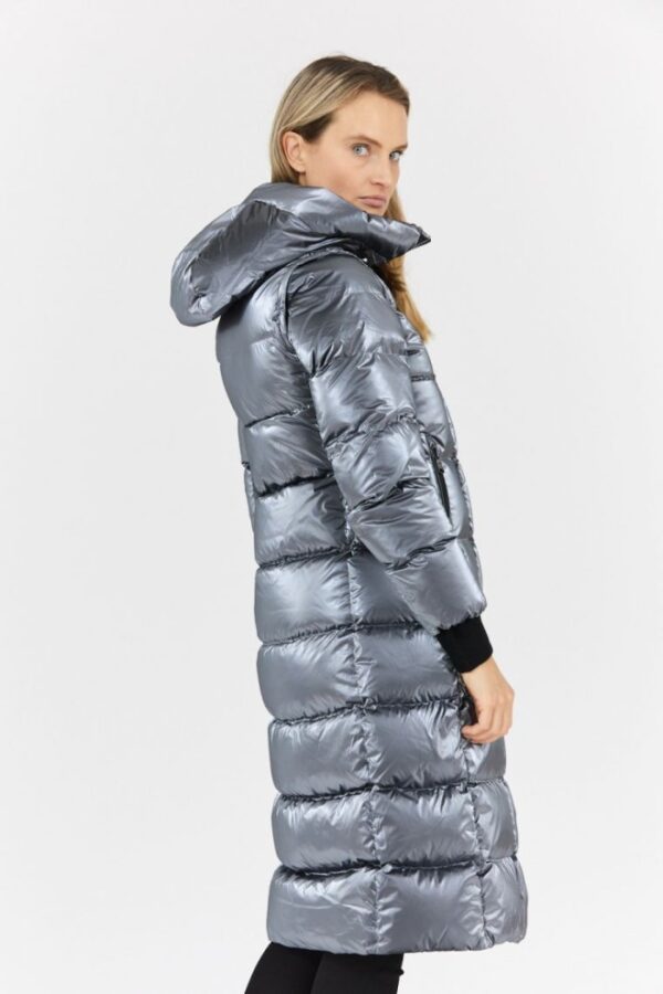 9fa47297366b16fe5310f36d21256d8a74cba25e HETREGO Srebrny damski płaszcz puchowy z odpinanymi rękawami Summer, Rozmiar 38 EU - 42 IT