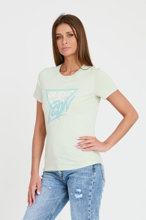 GUESS Miętowy damski t-shirt bawełniany Icon Tee