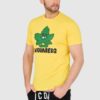 DSQUARED2 Żółty męski t-shirt z logo i zielonym liściem