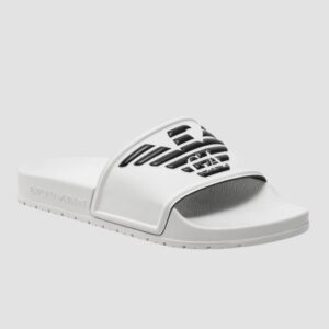 a43ff2d53c0ad09ea686ac28b723b1f9c5dae7de EMPORIO ARMANI Białe klapki Mules PVC logo