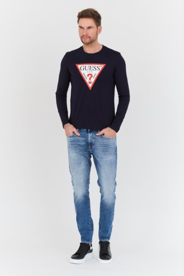 GUESS Granatowy męski longsleeve Original Logo Tee