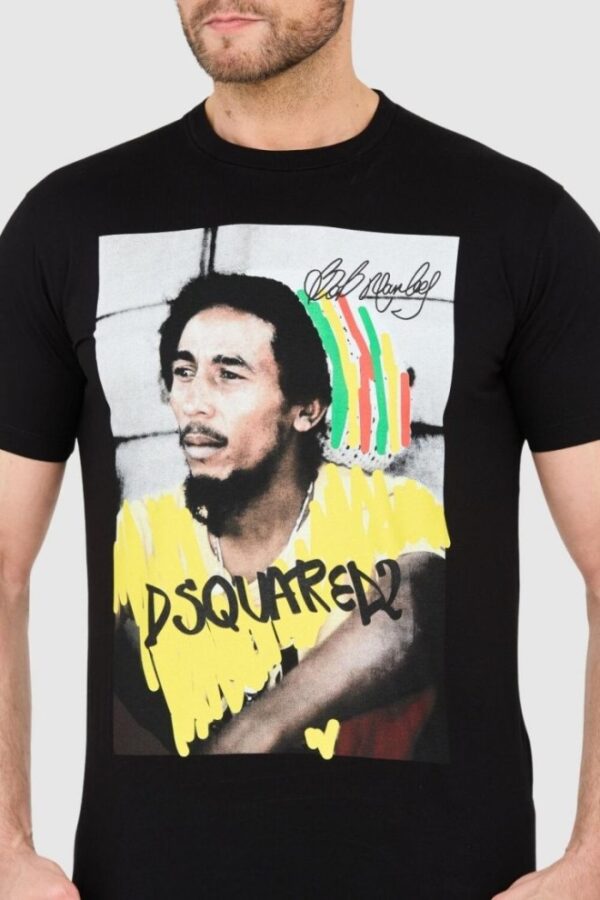 DSQUARED2 Czarny męski t-shirt z bobem marleyem