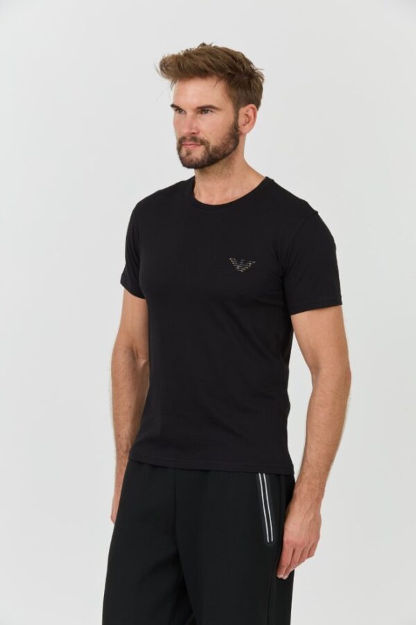 EMPORIO ARMANI Czarny męski t-shirt logo brodé