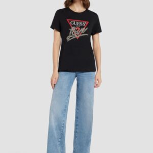 a7866bcd644f5080d1dd9830366ffe205f3bcb34 GUESS Czarny damski t-shirt bawełniany Love Tee