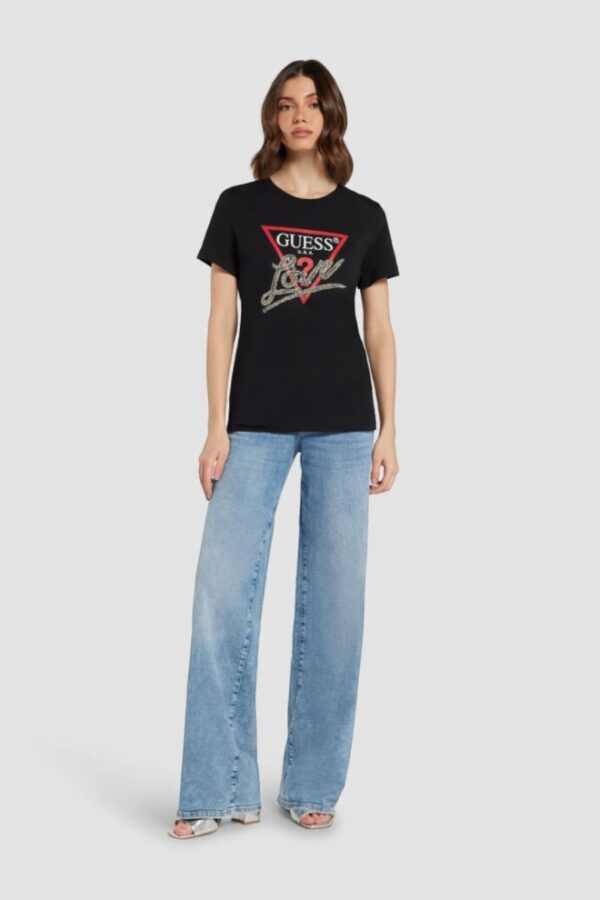 GUESS Czarny damski t-shirt bawełniany Love Tee