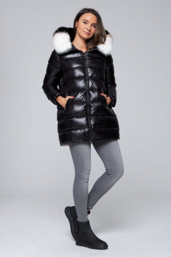 a83140d0d4afbdd49946914cd562034525c82277 HETREGO Czarna damska długa kurtka puchowa Gygiea z lisem, Rozmiar 38 EU - 42 IT