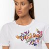 a85a2025b8667ead1ab845fb2712c59d661232a0 MOSCHINO Biały t-shirt damski z logo i kwiatami