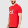 EA7 Czerwony męski t-shirt z dużym białym logo