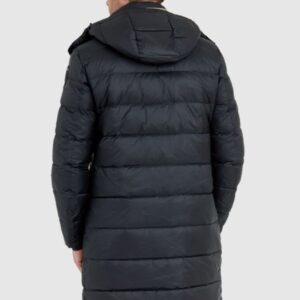 BLAUER Czarna długa puchowa kurtka męska GUS z odpinanym kapturem