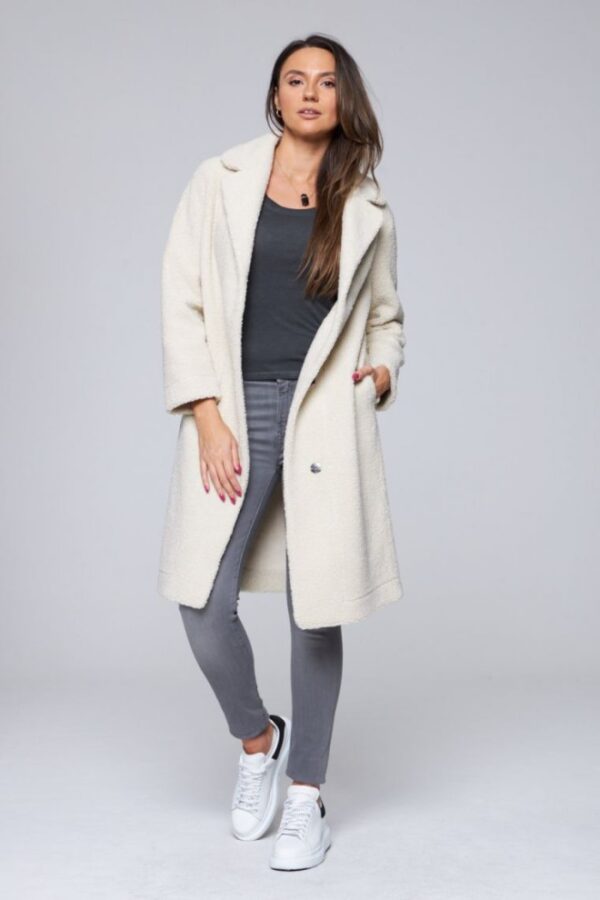 HETREGO Dwustronny płaszcz damski ecru Shannon, Rozmiar 38 EU - 42 IT