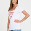 GUESS Biały damski t-shirt Satin Triangle Tee