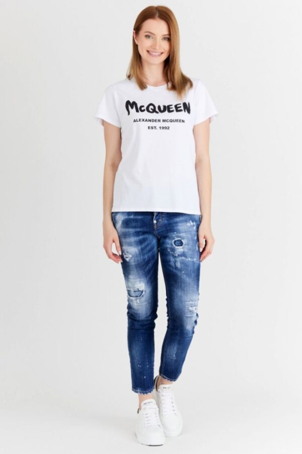 ALEXANDER MCQUEEN Biały t-shirt damski z logo