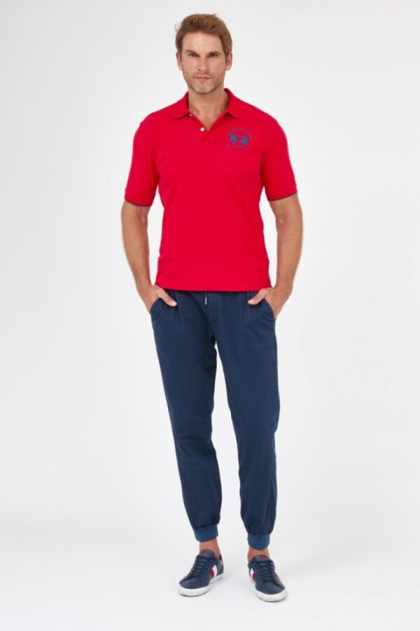 LA MARTINA Czerwona męska koszulka polo z wyszywanym logo