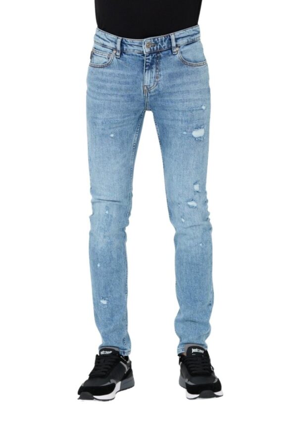 JUST CAVALLI Niebieskie męskie jeansy Super Slim Chain