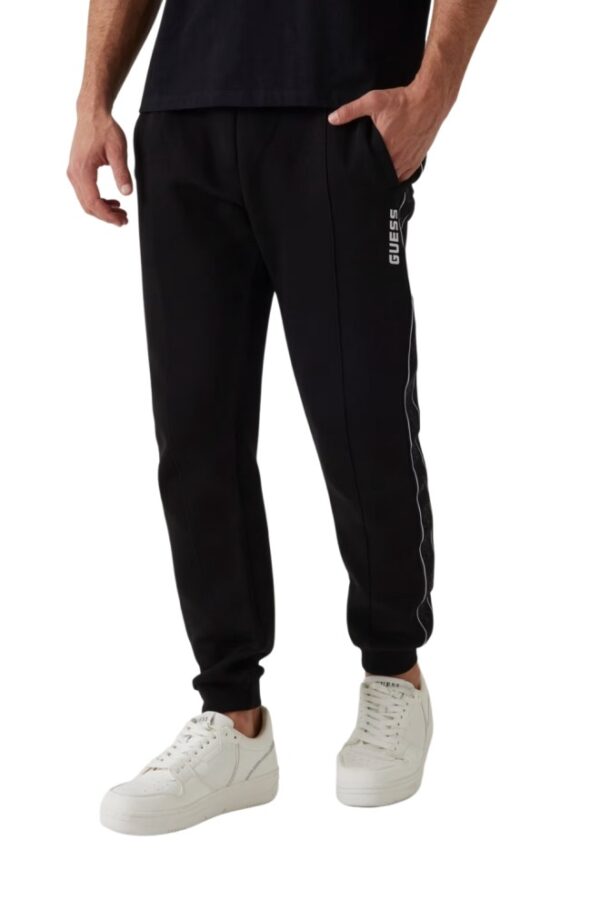 GUESS Czarne męskie spodnie dresowe z lampasami Mickey
