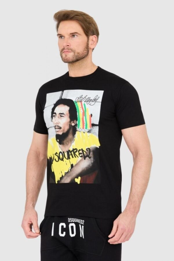 DSQUARED2 Czarny męski t-shirt z bobem marleyem