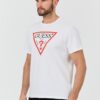 GUESS Biały męski t-shirt bawełniany z dużym logo Clsc Tri Logo
