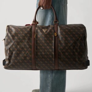 GUESS Brązowa męska logowana torba podróżna Pisa Double