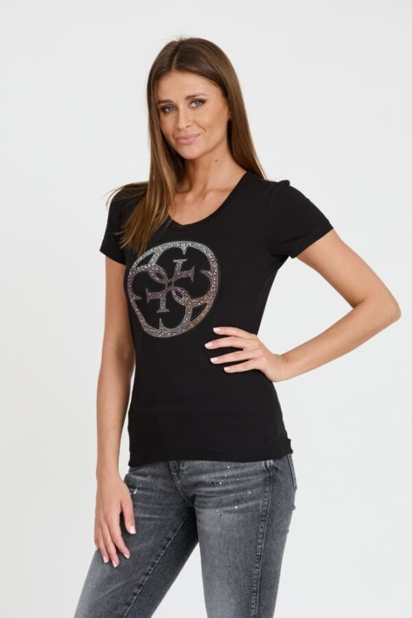 GUESS Czarny damski t-shirt 4G LOGO TEE