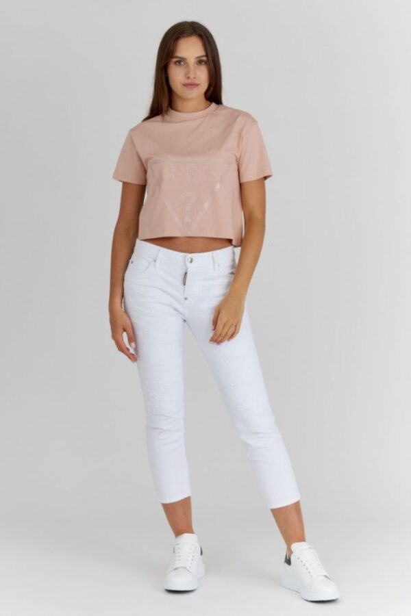 b4fd110533c35572dded83ad48a0ffb3eb669fc6 GUESS Krótki różowy t-shirt damski z logo