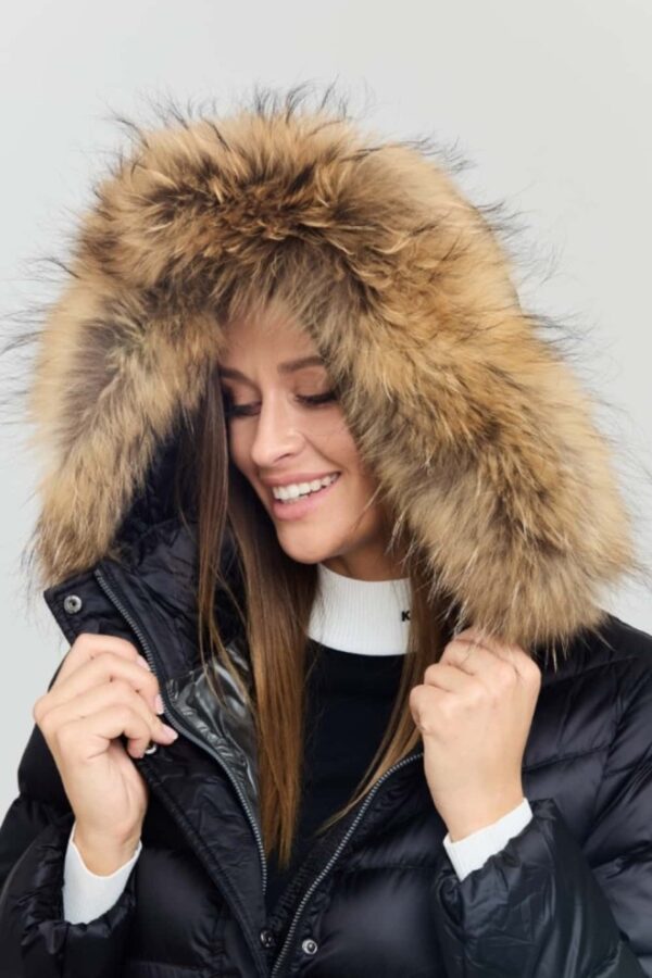 b53d605975ba3b738e7e9e3e58c75a619977f920 HETREGO Czarna damska kurtka puchowa Leonie Quilted Woman Jacket With Detached Hood, Rozmiar 40 EU - 44 IT