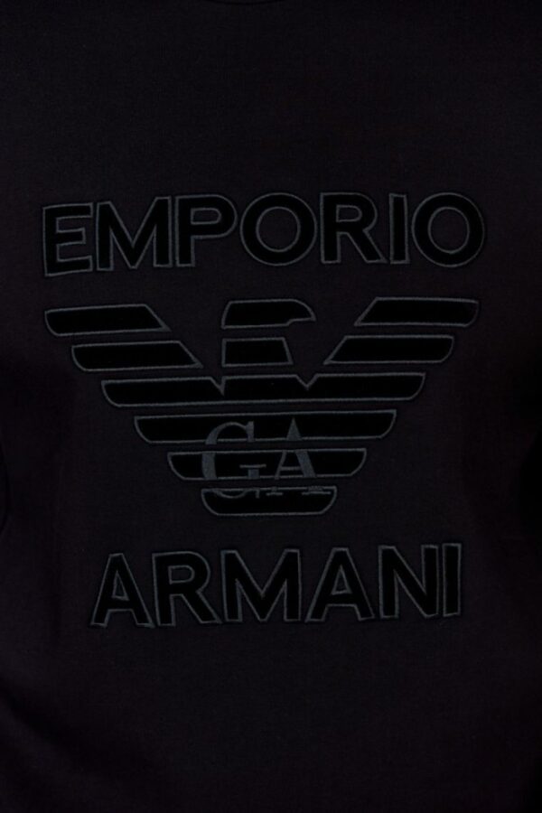 EMPORIO ARMANI Czarna bluza męska z aksamitnym logo