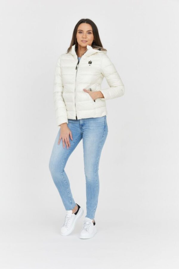 BLAUER Puchowa kurtka ecru damska z kapturem Claudia fashion down jacket with hood