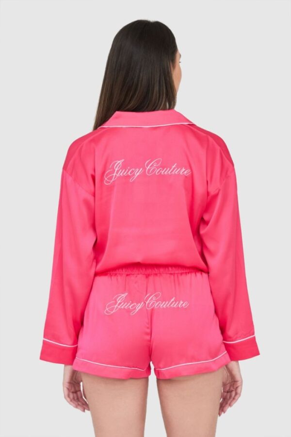 JUICY COUTURE Różowe satynowe szorty piżamowe damskie z haftowanym logo