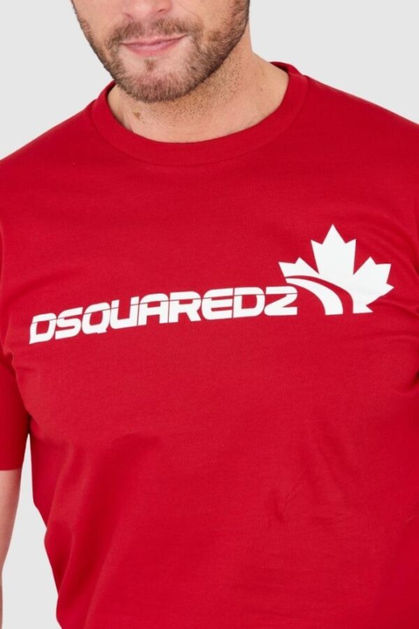 DSQUARED2 Czerwony męski bawełniany t-shirt z dużym logo