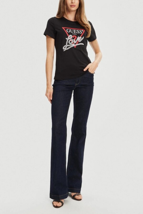 GUESS Czarny damski t-shirt Pearls Love