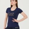 EA7 Granatowy damski t-shirt z cyrkoniami