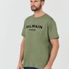 BALMAIN Zielony męski t-shirt Flock&foil T-shirt Bulky Fit