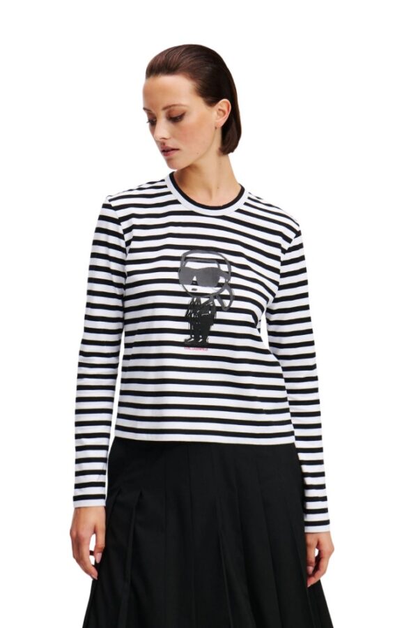 KARL LAGERFELD Czarny damski lonsgleeve Ikon Print Stripe