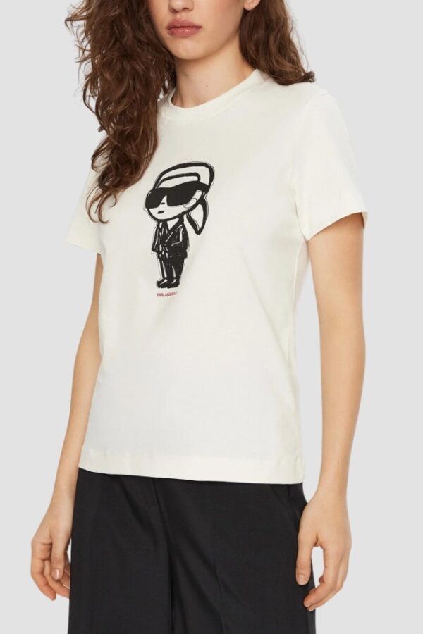 KARL LAGERFELD Beżowy damski t-shirt Ikon Sketch Karl
