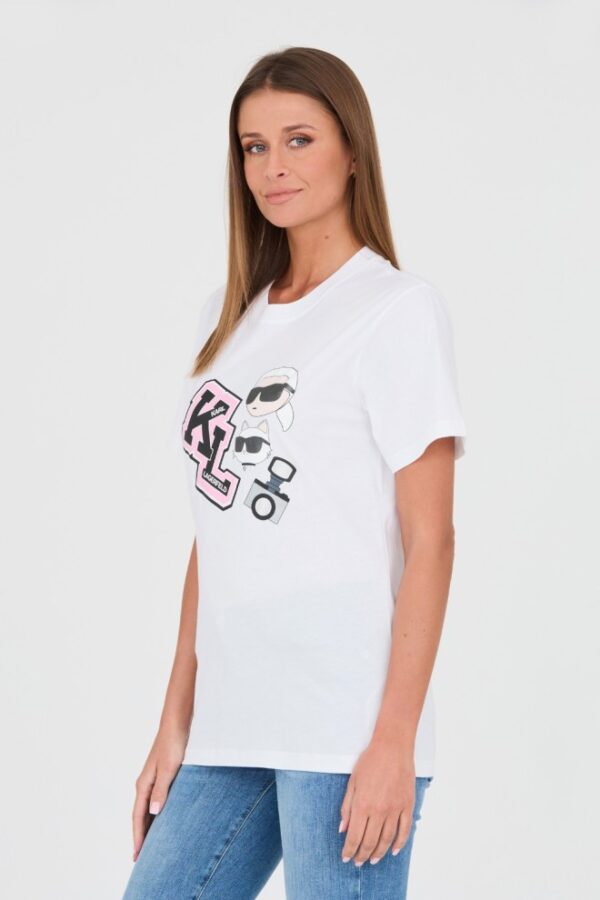 KARL LAGERFELD Biały damski t-shirt Ikonik Varsity Tee