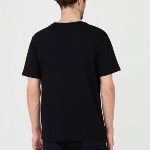 bc06d8260da7cca89f48b648eb583e43b0b6de3e BALMAIN Czarny męski t-shirt z białym logo Retro Balmain Flock