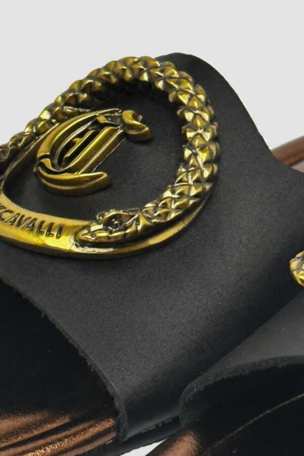 JUST CAVALLI Czarne damskie klapki Fondo Elisie Ciabatta