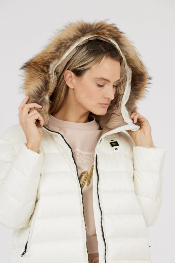 BLAUER Ecru kurtka puchowa damska z odpinanym futrem jenota