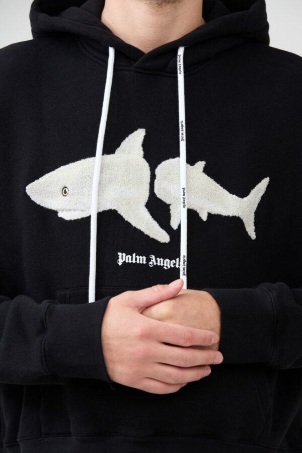 PALM ANGELS Czarna męska bluza z kapturem White Shark Hoody